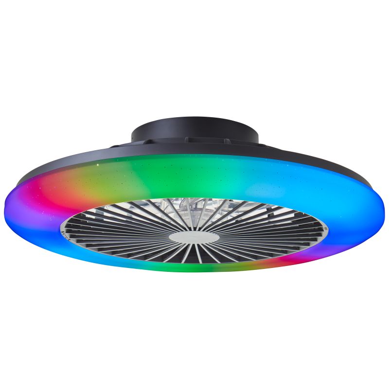 Ventilatore da soffitto nero moderno, Sofieke, 40W, RGBW LED, con telecomando Ventilatore da soffitto nero moderno, Sofieke, 40W, RGBW LED, con telecomando