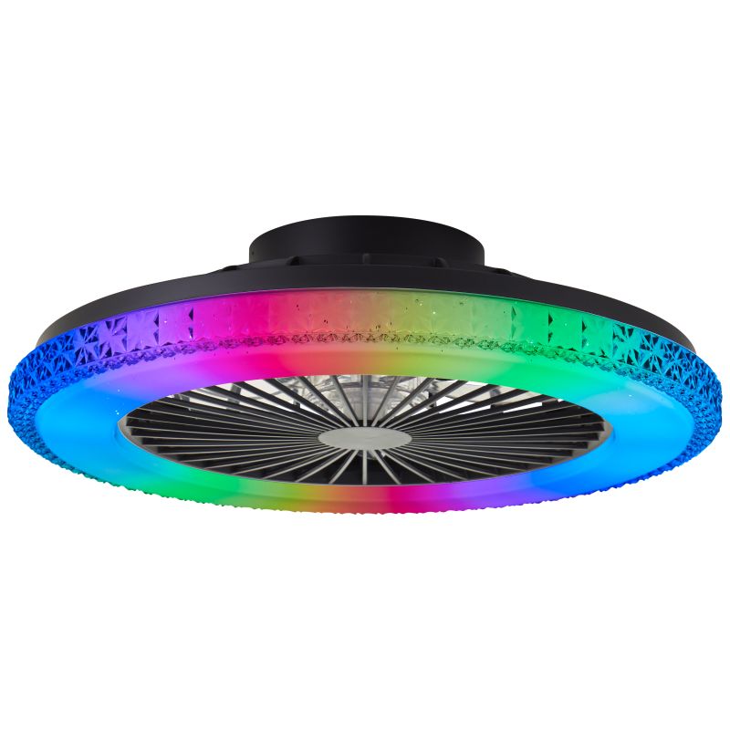 Ventilatore da soffitto nero moderno, Baki, 40W, RGBW LED, con telecomando Ventilatore da soffitto nero moderno, Baki, 40W, RGBW LED, con telecomando