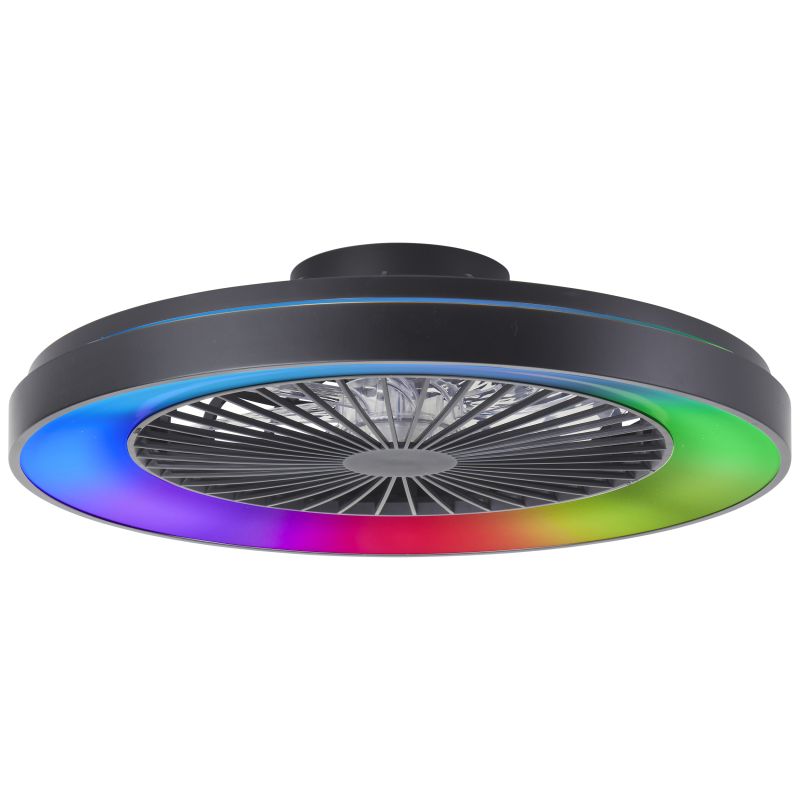 Ventilatore da soffitto nero moderno, Yasir, 48W, RGBW LED, con telecomando Ventilatore da soffitto nero moderno, Yasir, 48W, RGBW LED, con telecomando
