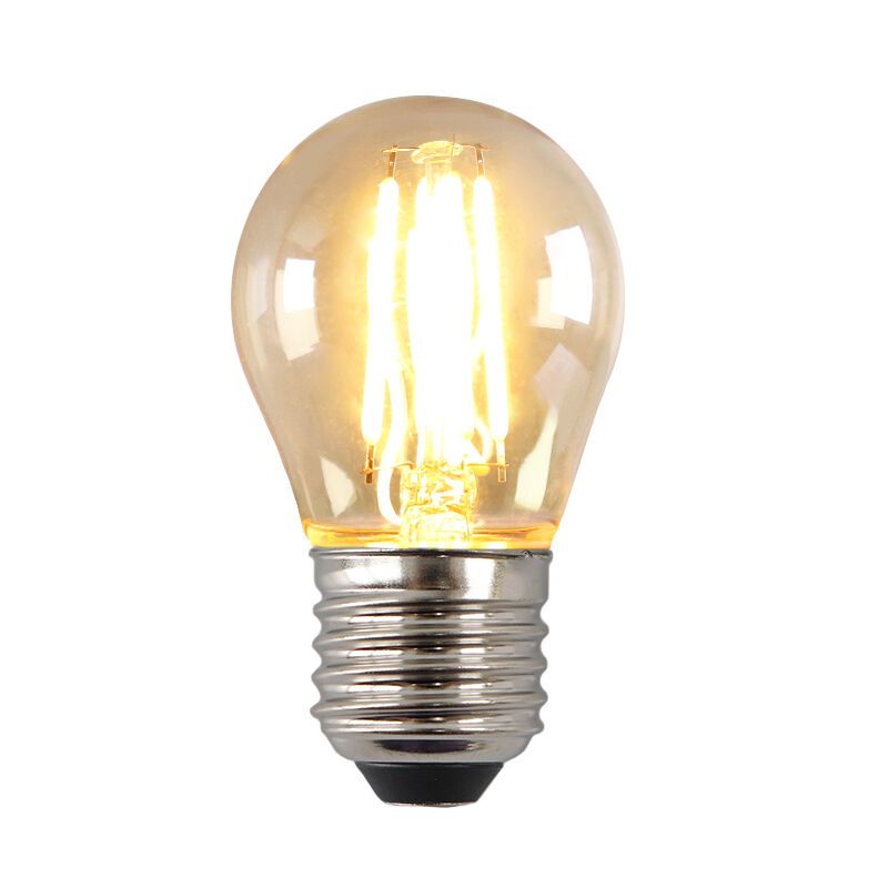 Lampadina LED Olucia E27 dimmerabile, P45, 4W, vetro ambrato, 2700K