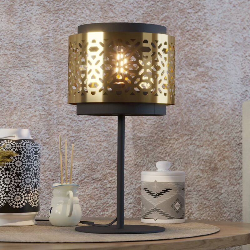 Lampada da tavolo in ottone in acciaio, Quincy, con interruttore