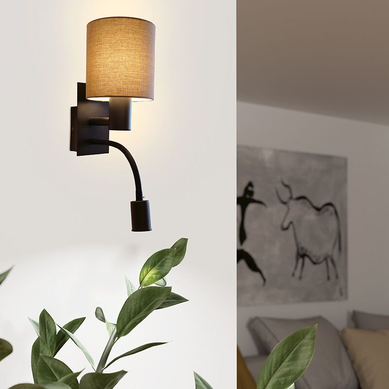 Lampada per camera da letto tortora in tessuto, Abano, con interruttore