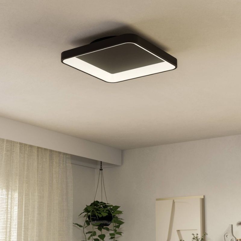 Lampada da soffitto nera in plastica, Shauni, 12W, bianco regolabile tra caldo e freddo LED, con telecomando