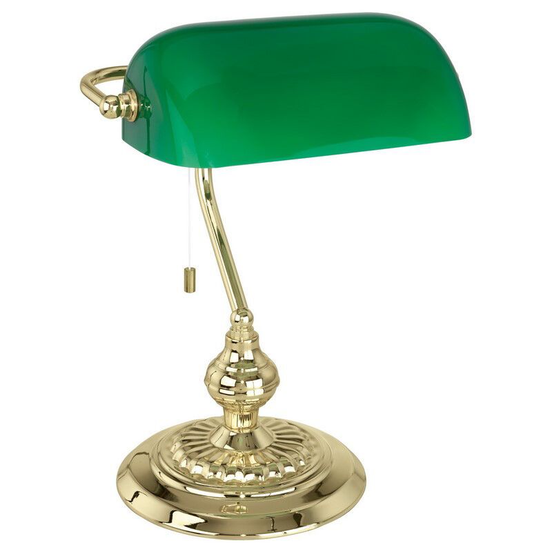 Lampada da tavolo in ottone in vetro, Lugco, con interruttore a strappo