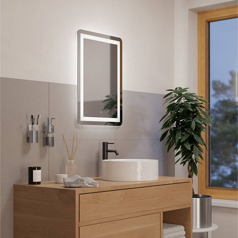 Specchio con luci grigio in vetro, Bibi, 15,7W, bianco regolabile tra caldo e freddo LED, IP44, con interruttore