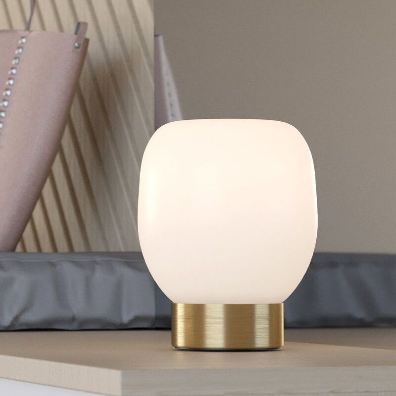 Lampada da tavolo bianca in vetro, Jeannine, con interruttore Lampada da tavolo bianca in vetro, Jeannine, con interruttore