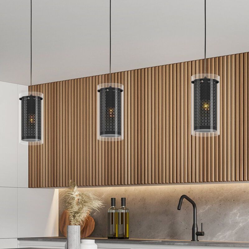 Lampada a sospensione nera in tessuto, Barceno Lampada a sospensione nera in tessuto, Barceno