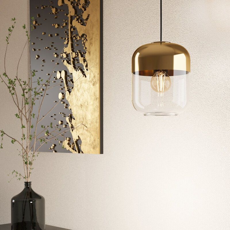 Lampada a sospensione dorata in vetro, Jeanny