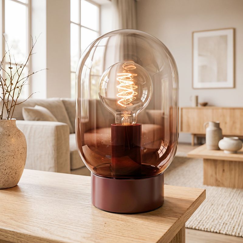 Lampada da tavolo arancione in vetro, Lequile, con interruttore