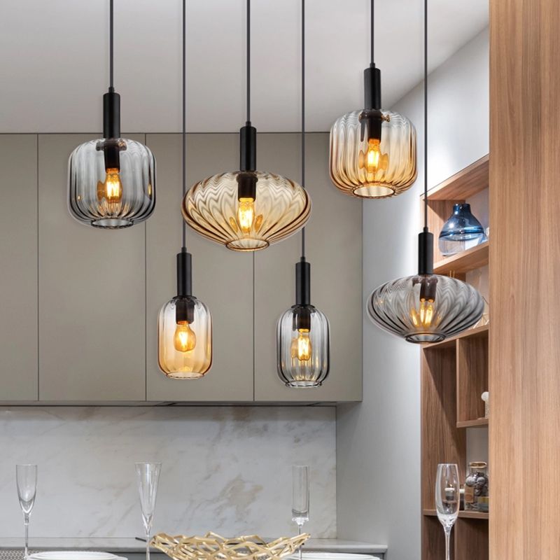 Lampada a sospensione per tavolo da pranzo nera in vetro, Marjolein