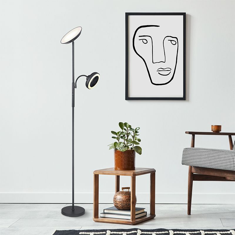 Lampada da terra nera con ventilatore, Raimond, 20W, bianco regolabile tra caldo e freddo LED, controllo touch Lampada da terra nera con ventilatore, Raimond, 20W, bianco regolabile tra caldo e freddo LED, controllo touch