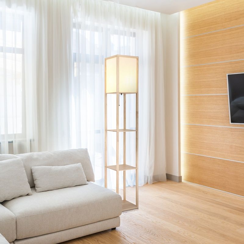 Lampada da terra legno rustica, Tessel, con interruttore a strappo