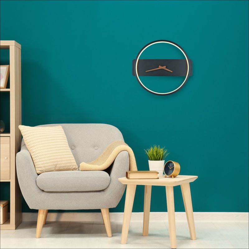 Applique da parete nera con orologio, Sybe, 12W, 3000K LED