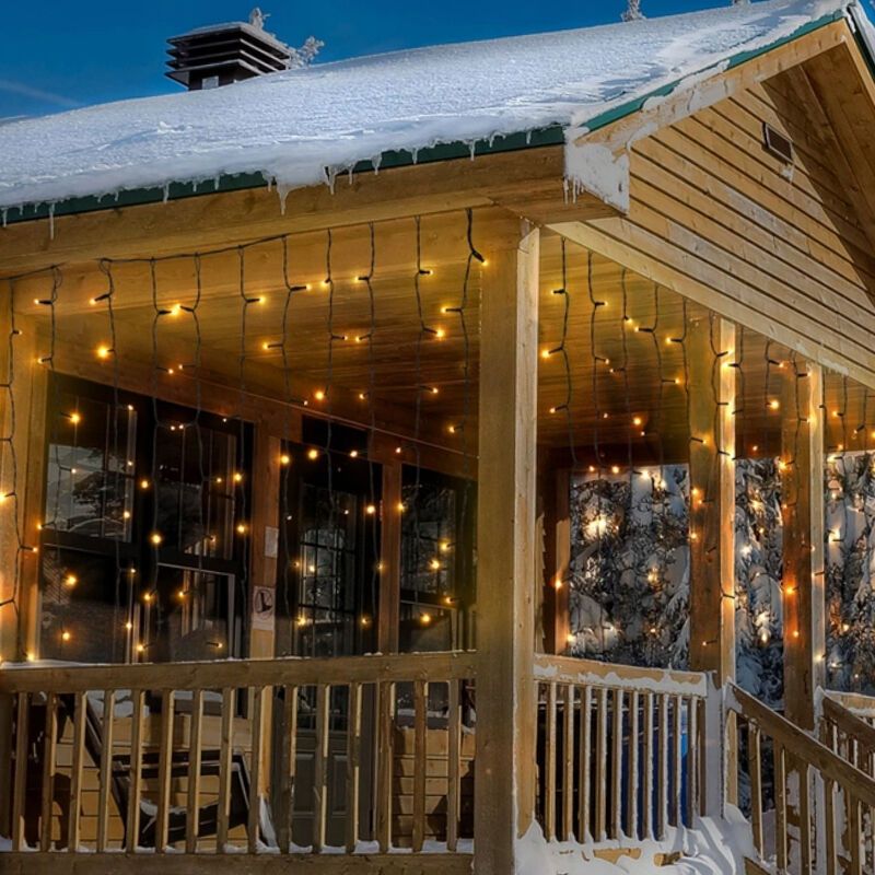 Luci a cascata da 2 metri, alte 70 cm, bianco caldo, IP44, con effetto nevicato