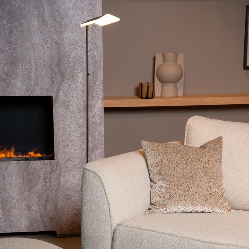 Piantana da lettura da terra moderna nera, Aaron, 12W, 2700K LED, controllo touch