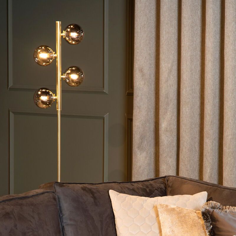 Lampada da terra retrò dorata, Tycho, con interruttore