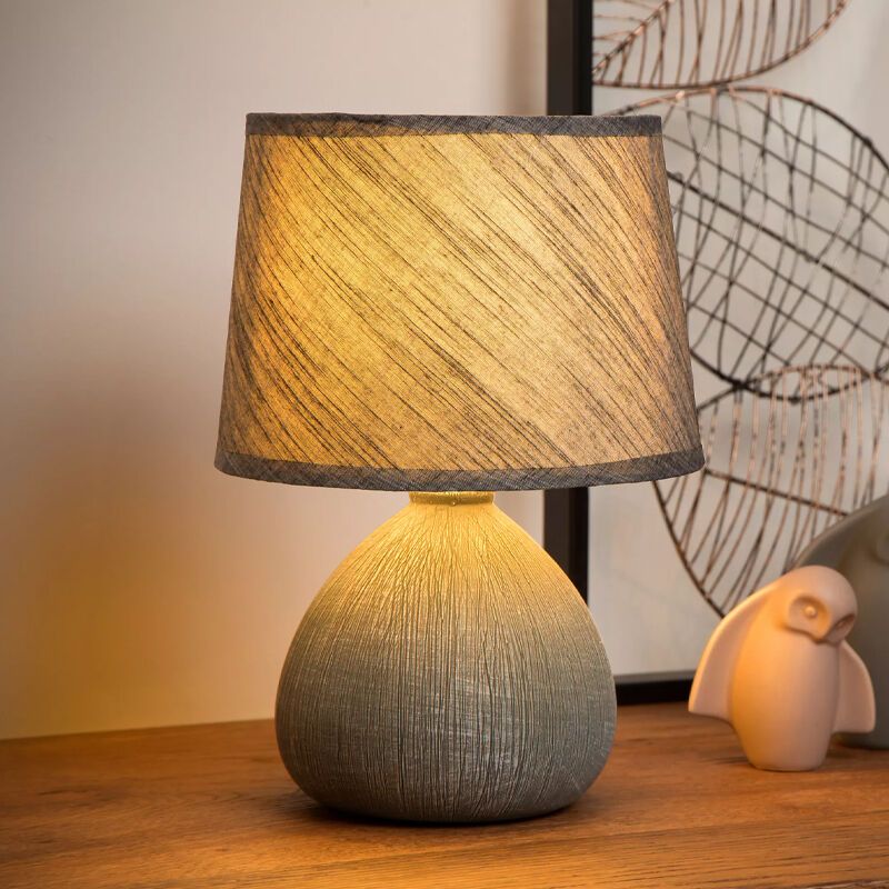 Lampada da tavolo in ceramica grigia, Ramzi, con interruttore