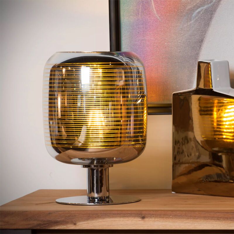 Lampada da tavolo moderna cromata, Eryn, con interruttore