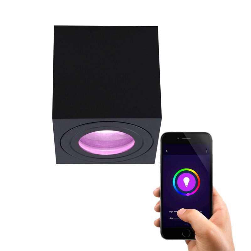 Plafoniera smart nera moderna, Alion, IP44, 4,5W, RGBW