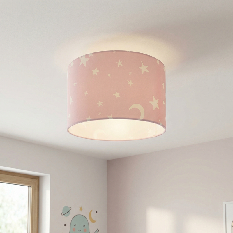 Lampada da soffitto per bambini rosa in tessuto, Stars Lampada da soffitto per bambini rosa in tessuto, Stars