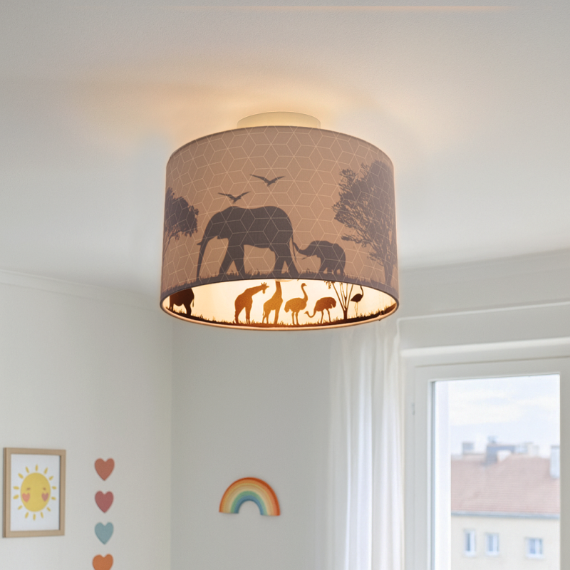 Lampada da soffitto per bambini grigia in tessuto, Safari