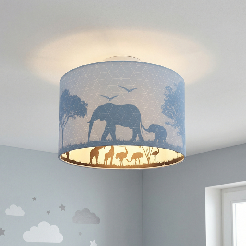 Lampada da soffitto per bambini blu in tessuto, Safari Lampada da soffitto per bambini blu in tessuto, Safari