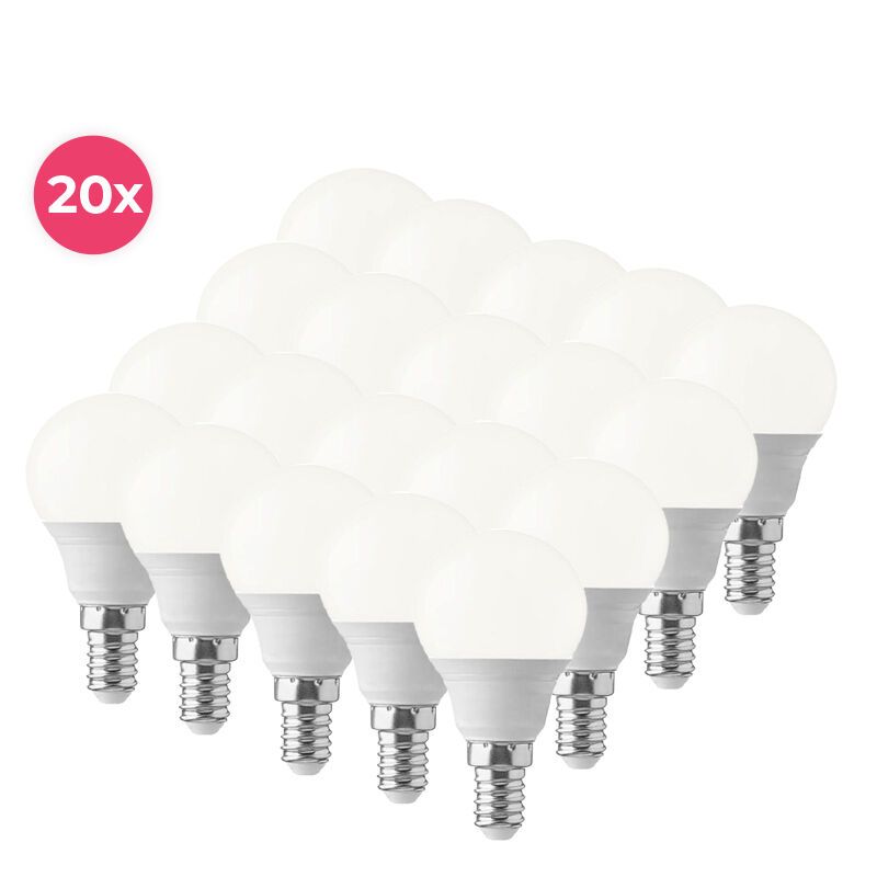 Confezione da 20 lampade a sfera Lasco E14 LED bianco caldo, 5,5 W Confezione da 20 lampade a sfera Lasco E14 LED bianco caldo, 5,5 W