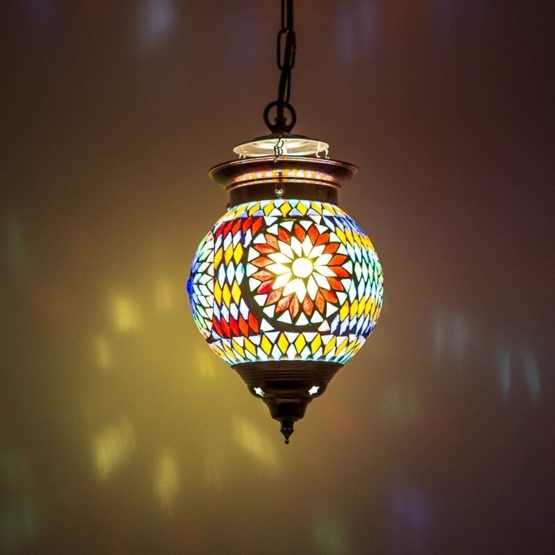 Lampada a sospensione orientale multicolore in mosaico, Nisrin, controllo touch