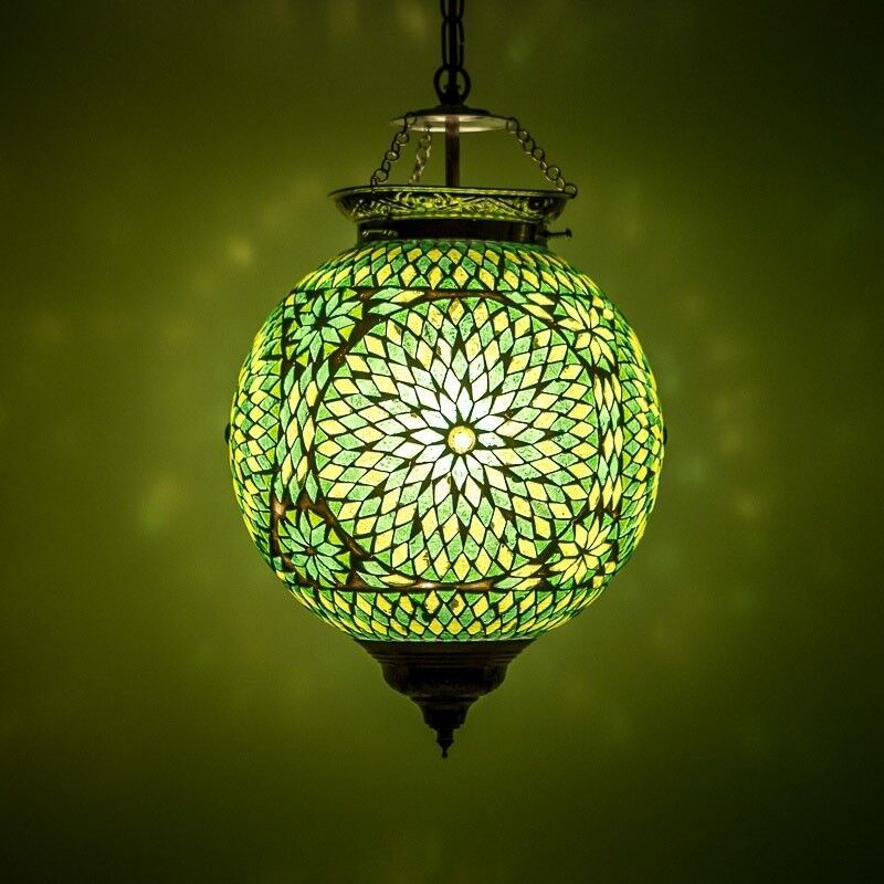 Lampada a sospensione orientale verde in mosaico, Aziza