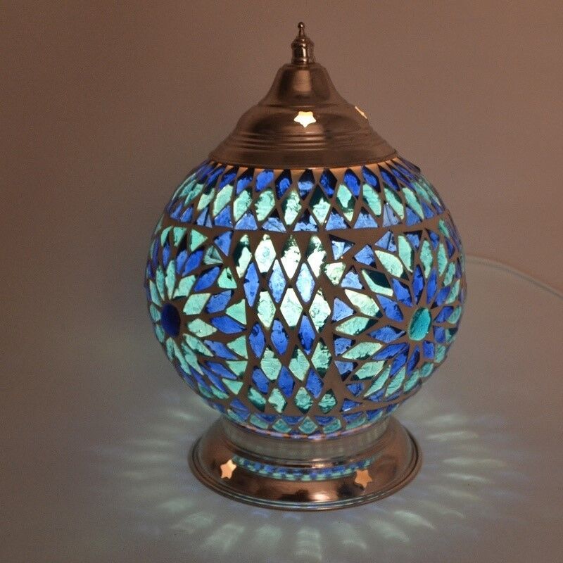 Lampada da tavolo orientale blu in mosaico, Sabri