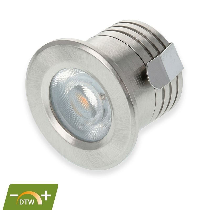 Mini faretto da incasso argento in alluminio, Philomena, 2W, dim to warm LED, IP44 Mini faretto da incasso argento in alluminio, Philomena, 2W, dim to warm LED, IP44