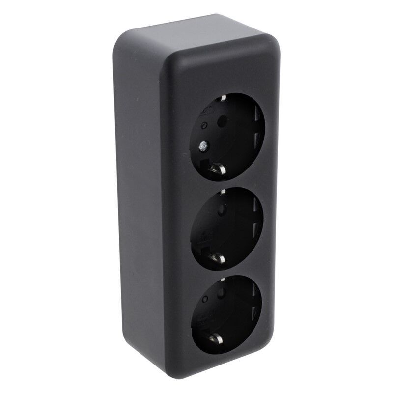 Presa Q-Link da parete a 3 vie, con protezione bambini e contatto di protezione, nera Presa Q-Link da parete a 3 vie, con protezione bambini e contatto di protezione, nera