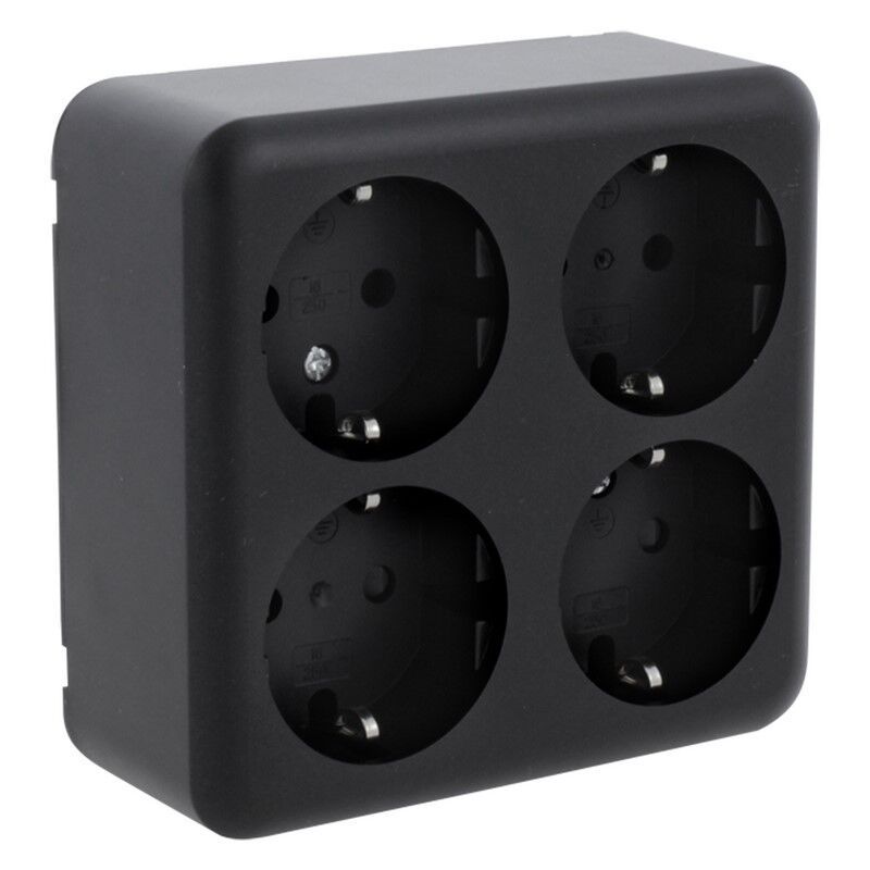 Presa da parete Q-Link, 4 vie, con conduttore di protezione, nera Presa da parete Q-Link, 4 vie, con conduttore di protezione, nera