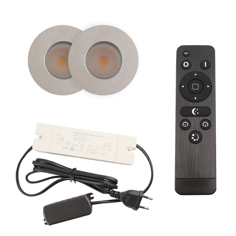 2 faretti da incasso cromati per veranda Dico, IP65, con set di connessione e telecomando