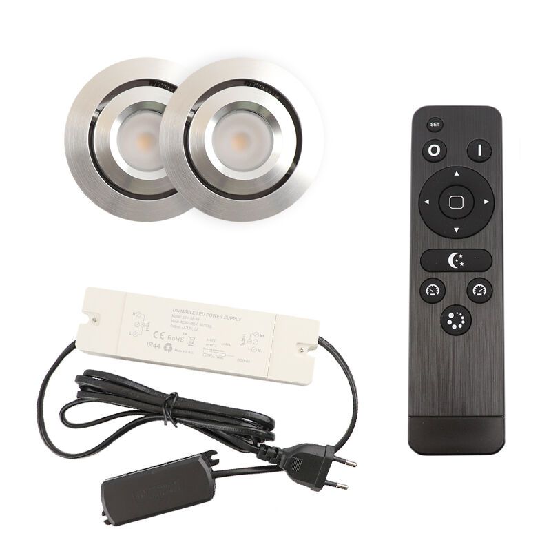 2 faretti da incasso orientabili per veranda Rona, IP44, con set di connessione e telecomando, cromo
