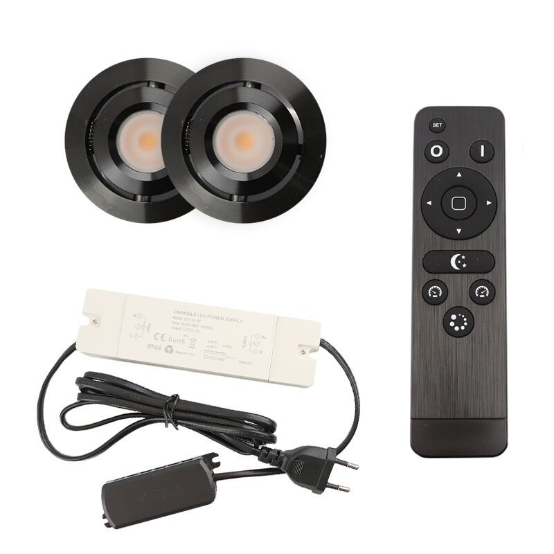 2 faretti da incasso orientabili per veranda Rona, IP44, con set di connessione e telecomando, nero