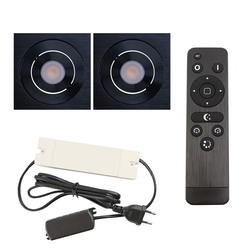 2 faretti da incasso orientabili per veranda Rona quadrato, IP44, con set di connessione e telecomando, nero 2 faretti da incasso orientabili per veranda Rona quadrato, IP44, con set di connessione e telecomando, nero