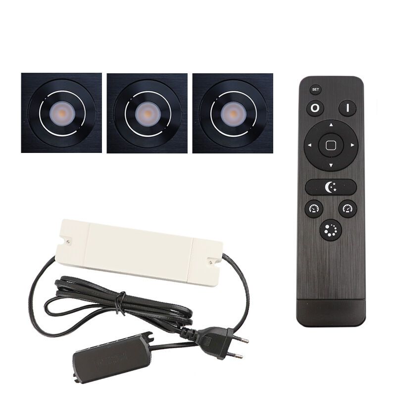 3 faretti da incasso orientabili per veranda Rona quadrato, IP44, con set di connessione e telecomando, nero 3 faretti da incasso orientabili per veranda Rona quadrato, IP44, con set di connessione e telecomando, nero