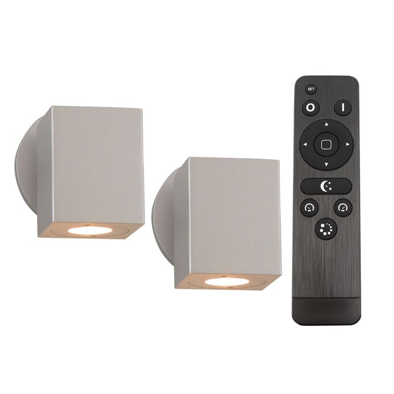 2 lampade da parete Rudy, 12V, con set di connessione e telecomando