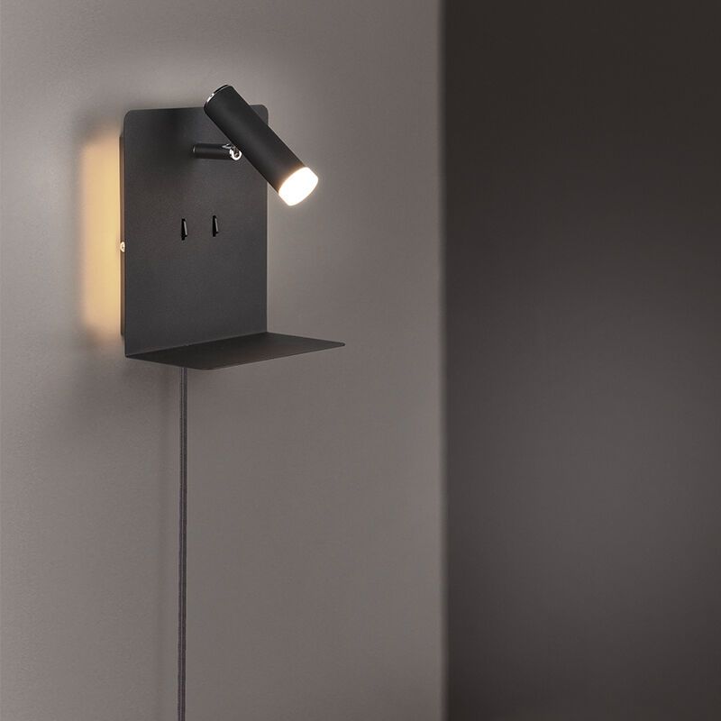 Applique da parete design nera, Ricciolo, 3W, 3000K LED, con interruttore Applique da parete design nera, Ricciolo, 3W, 3000K LED, con interruttore
