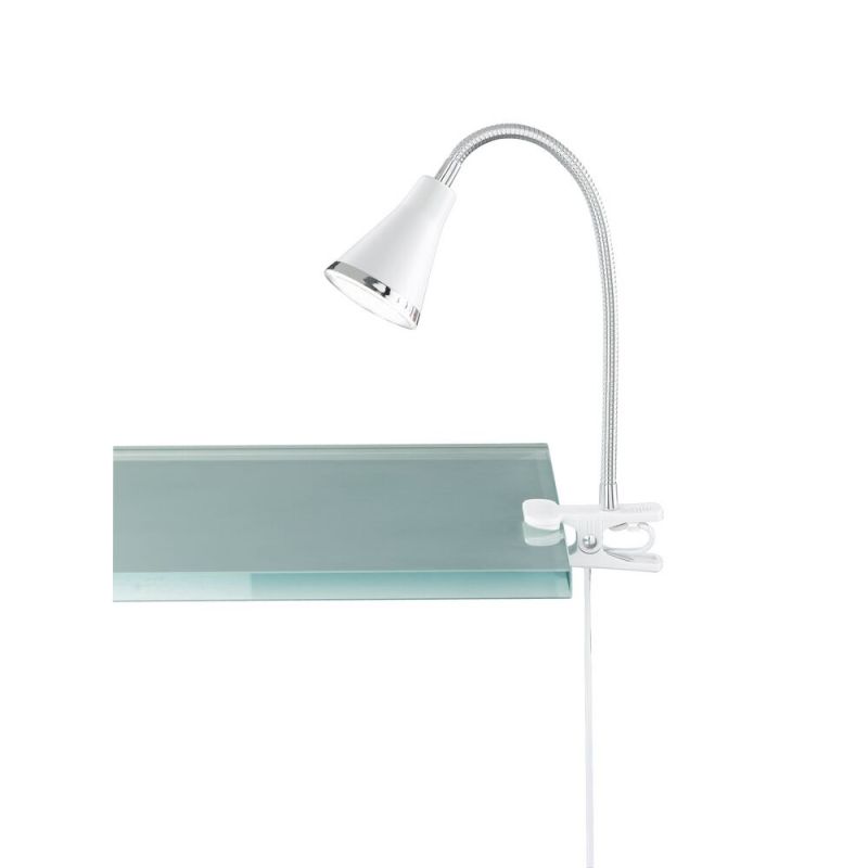 Faretto con pinza bianco in plastica, Taimi, 3,8W, 3000K LED, con interruttore