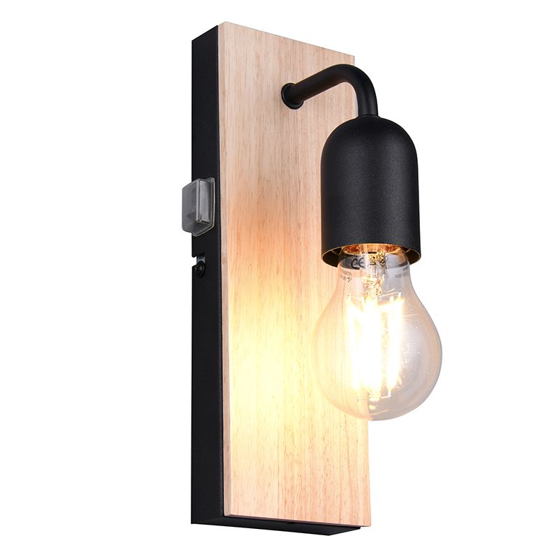 Applique per bagno rustica nera, Ahsen, IP44, con interruttore