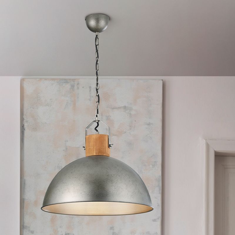 Lampada a sospensione semisfera vintage in nichel, Amarey