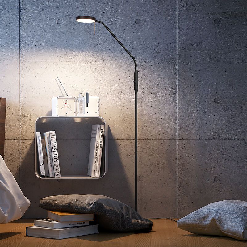 Piantana da lettura da terra moderna nera, Bilge, 12W, bianco regolabile tra caldo e freddo LED, controllo touch