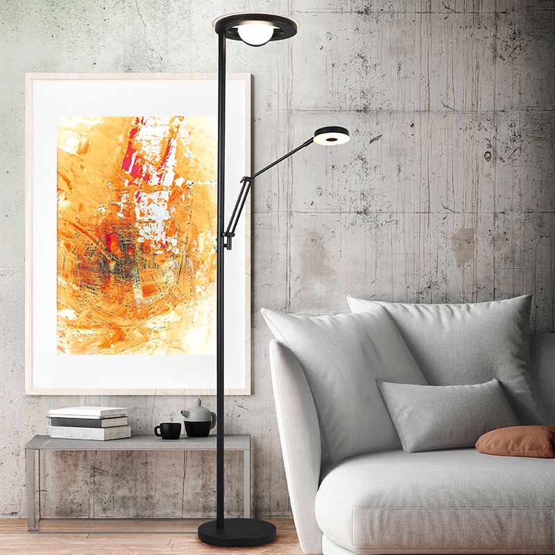 Piantana da lettura da terra moderna nera, Yazid, 32W, colore regolabile LED, controllo touch Piantana da lettura da terra moderna nera, Yazid, 32W, colore regolabile LED, controllo touch