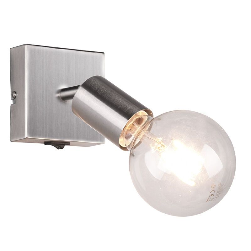 Faretto da parete moderno in nichel, Odin, con interruttore