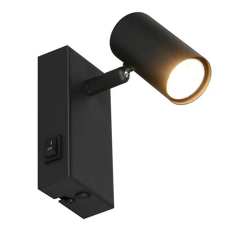 Applique da parete moderna nera, Suradj, con interruttore