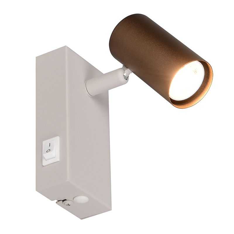 Applique da parete moderna marrone, Suradj, con interruttore