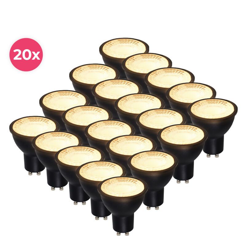 Confezione da 20 faretti LED GU10 dimmerabili neri Antonie, 5 Watt, 2700K (bianco caldo) Confezione da 20 faretti LED GU10 dimmerabili neri Antonie, 5 Watt, 2700K (bianco caldo)
