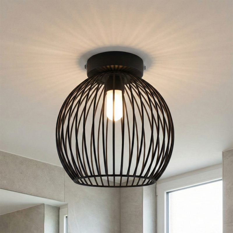 Lampada da soffitto da bagno nera industriale, Wiro, IP44